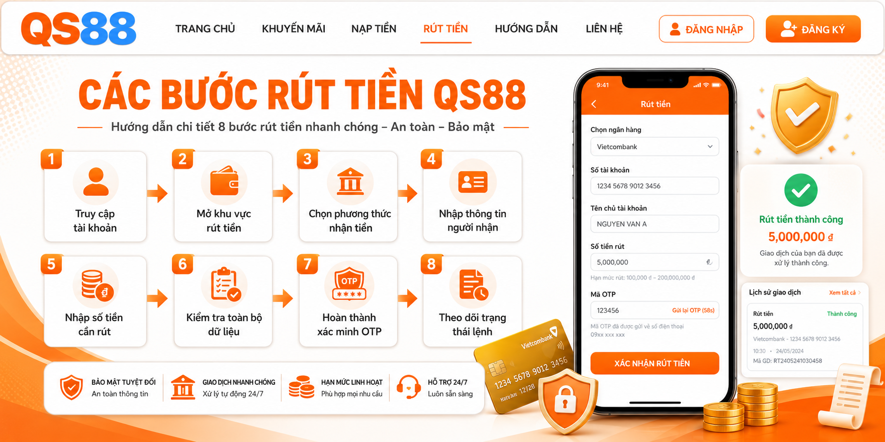 Các bước rút tiền QS88