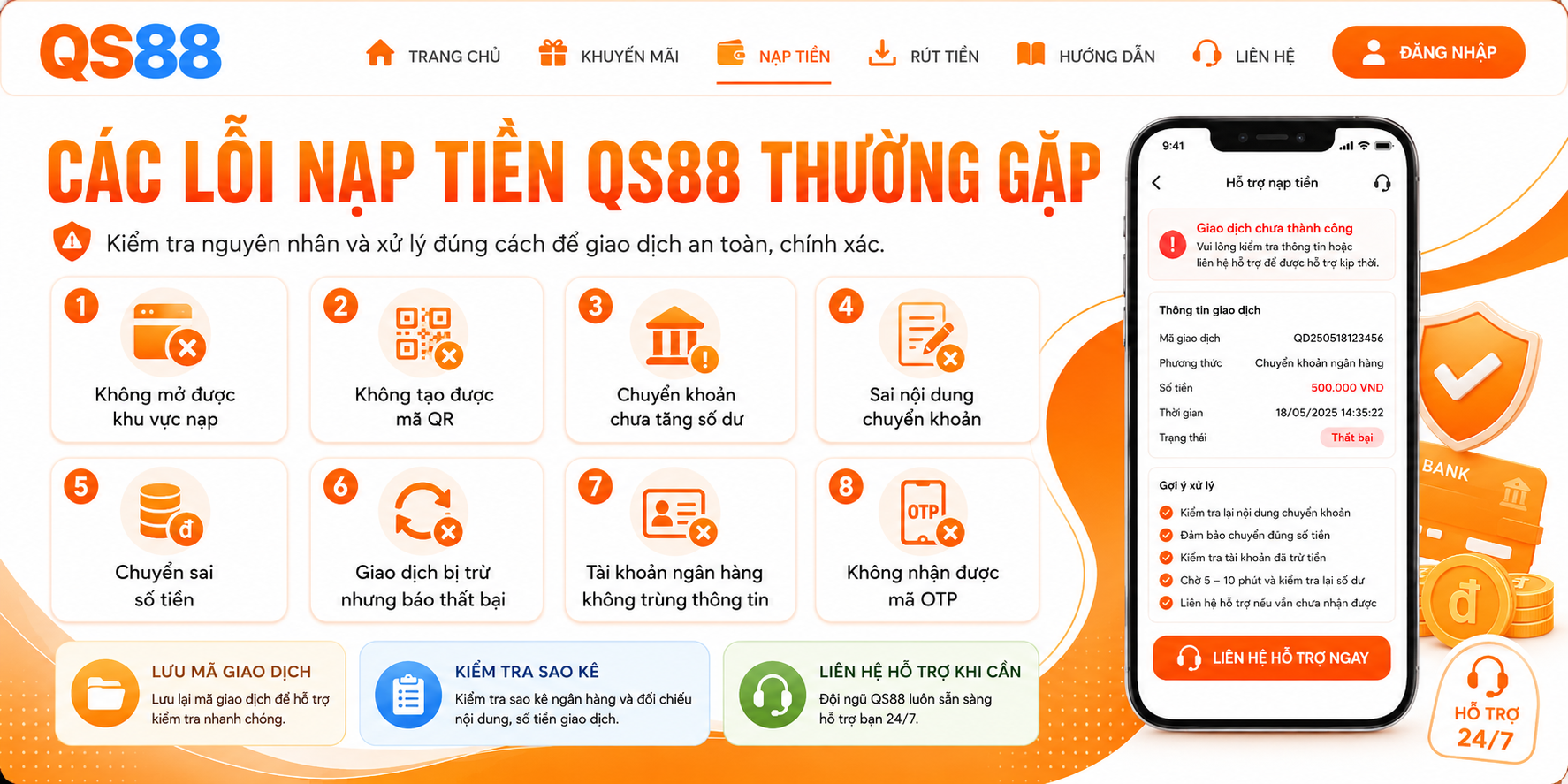 Các lỗi nạp tiền QS88