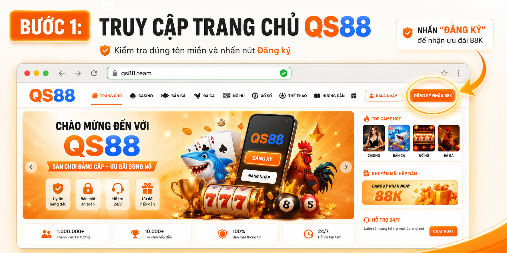 Truy cập đúng trang chủ QS88 